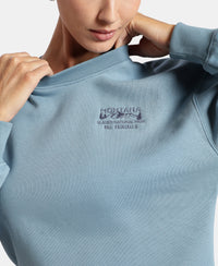 Super Combed Cotton Rich Fleece Fabric Printed Sweatshirt with Drop Shoulder Styling - Provincial Blue