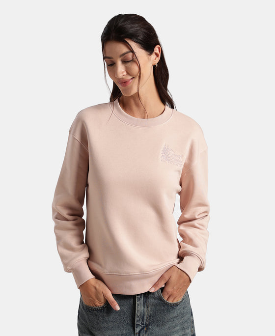 Super Combed Cotton Rich Fleece Fabric Printed Sweatshirt with Drop Shoulder Styling - Rose Dust