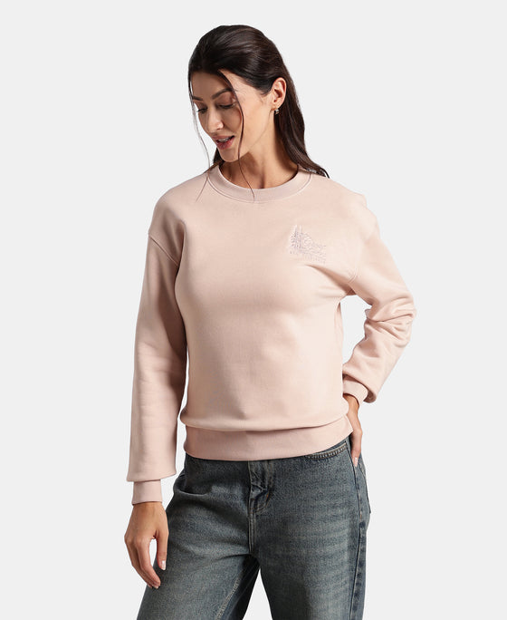 Super Combed Cotton Rich Fleece Fabric Printed Sweatshirt with Drop Shoulder Styling - Rose Dust