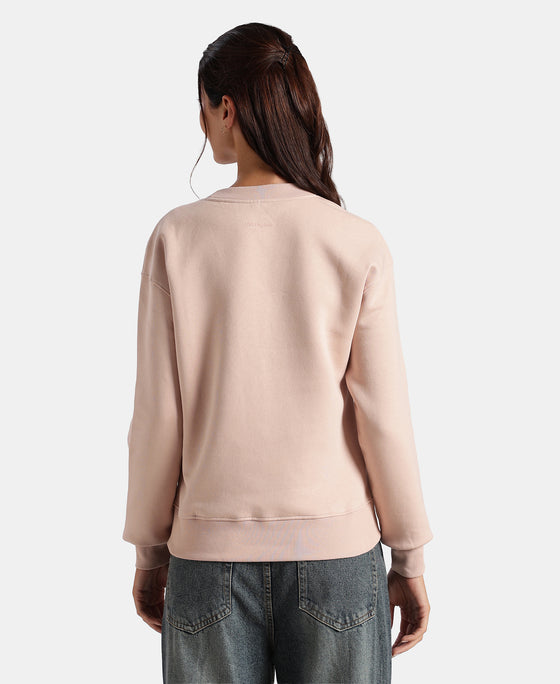 Super Combed Cotton Rich Fleece Fabric Printed Sweatshirt with Drop Shoulder Styling - Rose Dust