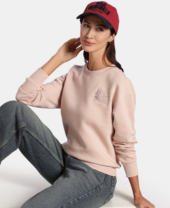 Super Combed Cotton Rich Fleece Fabric Printed Sweatshirt with Drop Shoulder Styling - Rose Dust