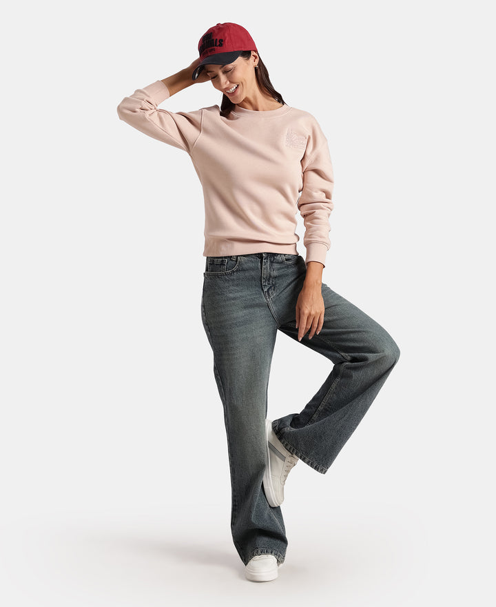 Super Combed Cotton Rich Fleece Fabric Printed Sweatshirt with Drop Shoulder Styling - Rose Dust