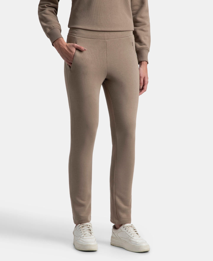 Super Combed Cotton Rich Fleece Fabric Relaxed Fit Trackpants with Zipper Pockets - Desert Taupe