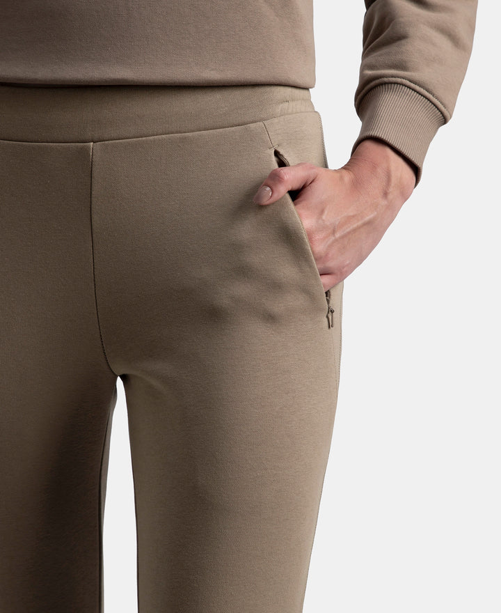 Super Combed Cotton Rich Fleece Fabric Relaxed Fit Trackpants with Zipper Pockets - Desert Taupe