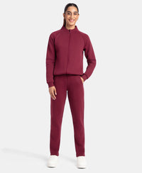 Super Combed Cotton Rich Fleece Fabric Straight Fit Trackpants with Zipper Pockets - Maroon Banner