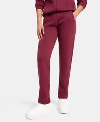 Super Combed Cotton Rich Fleece Fabric Straight Fit Trackpants with Zipper Pockets - Maroon Banner