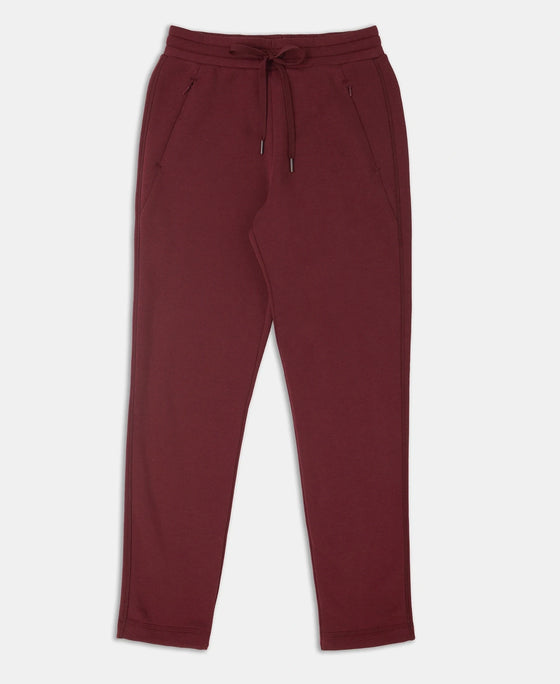 Super Combed Cotton Rich Fleece Fabric Straight Fit Trackpants with Zipper Pockets - Maroon Banner