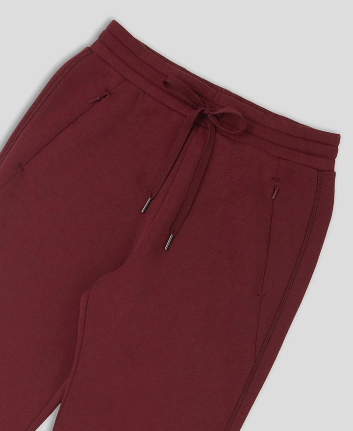 Super Combed Cotton Rich Fleece Fabric Straight Fit Trackpants with Zipper Pockets - Maroon Banner