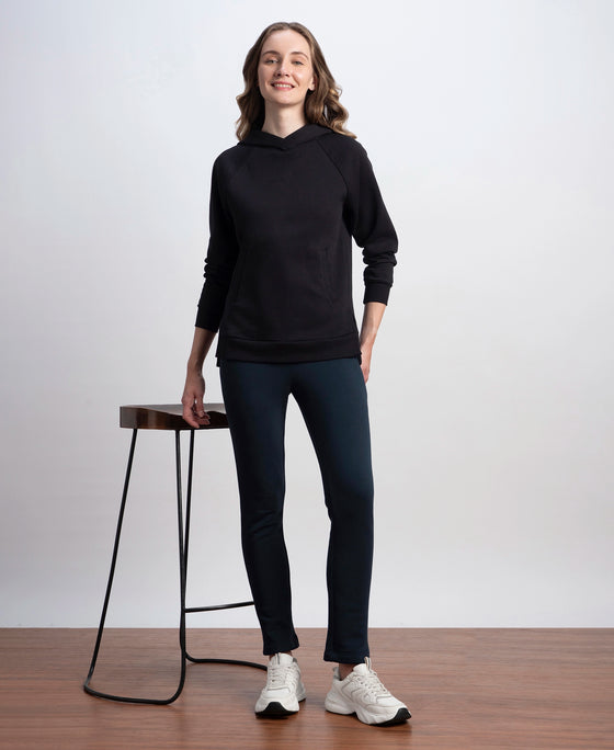 Super Combed Cotton Rich Fleece Fabric Relaxed Fit Trackpants with Zipper Pockets - Navy