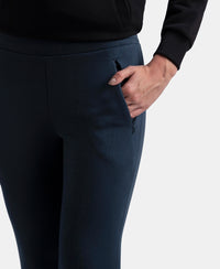 Super Combed Cotton Rich Fleece Fabric Relaxed Fit Trackpants with Zipper Pockets - Navy
