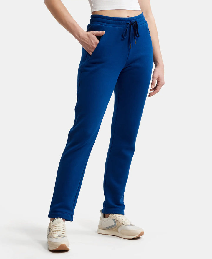 Super Combed Cotton Rich Fleece Fabric Relaxed Fit Trackpants with Zipper Pockets - Navy Peony