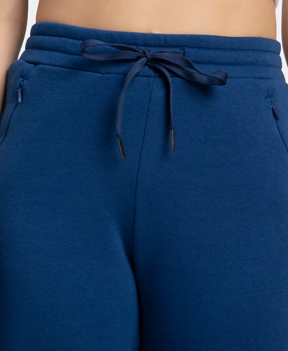 Super Combed Cotton Rich Fleece Fabric Relaxed Fit Trackpants with Zipper Pockets - Navy Peony