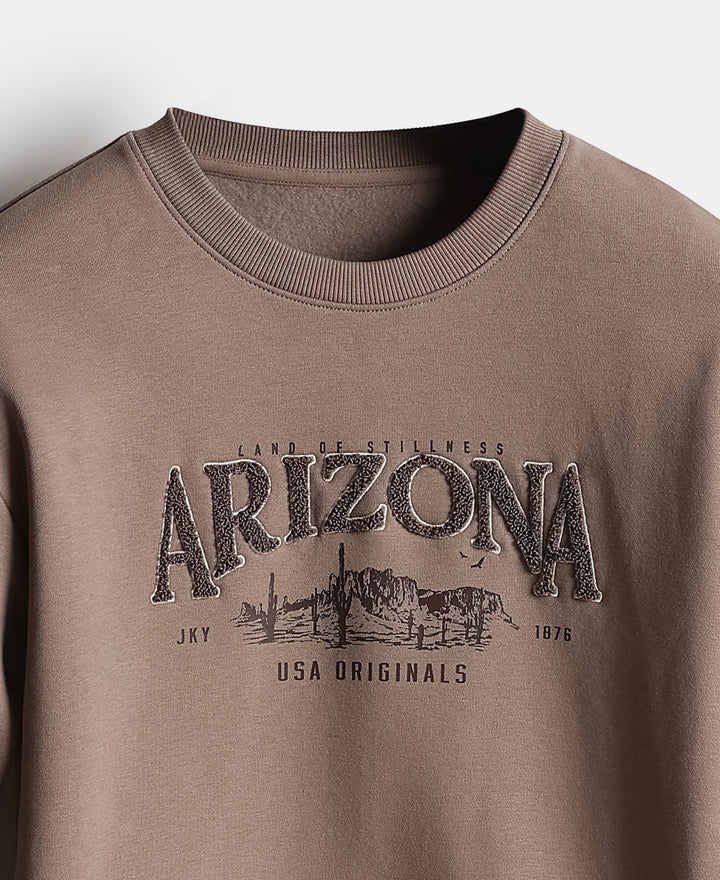 Super Combed Cotton Rich Fleece Fabric Oversized Printed Sweatshirt with StayWarm Tech - Brown Lentil