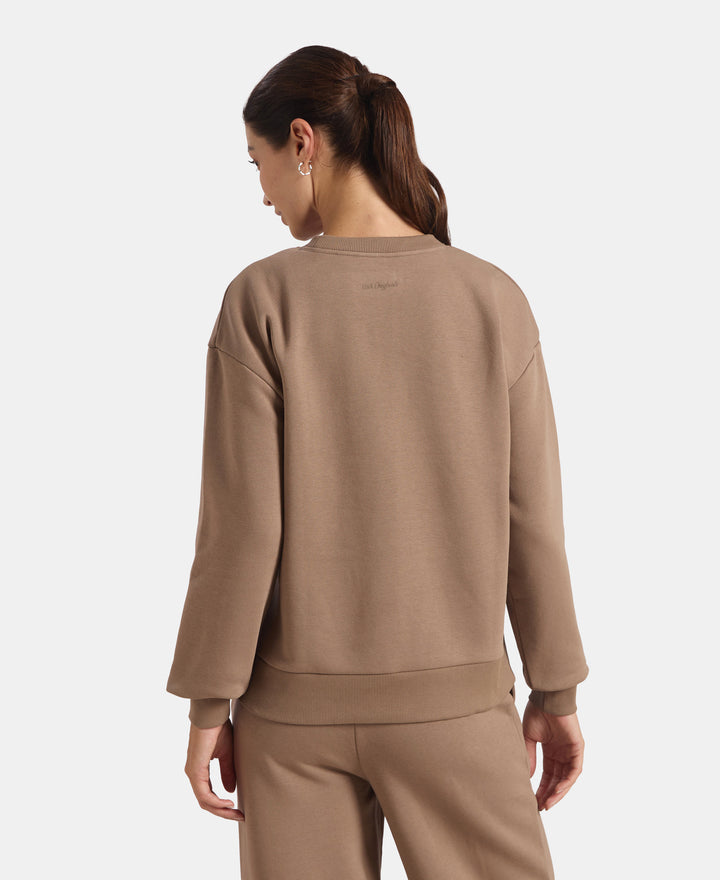 Super Combed Cotton Rich Fleece Fabric Oversized Printed Sweatshirt with StayWarm Tech - Brown Lentil