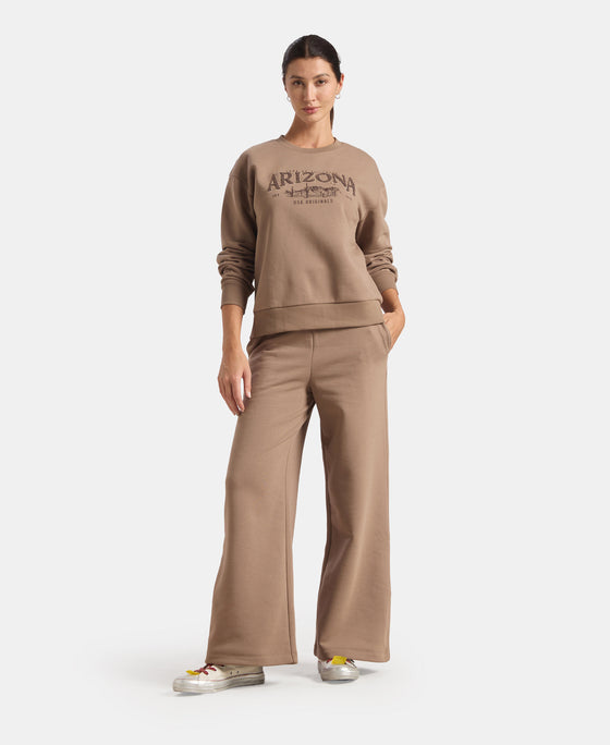 Super Combed Cotton Rich Fleece Fabric Oversized Printed Sweatshirt with StayWarm Tech - Brown Lentil