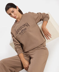 Super Combed Cotton Rich Fleece Fabric Oversized Printed Sweatshirt with StayWarm Tech - Brown Lentil