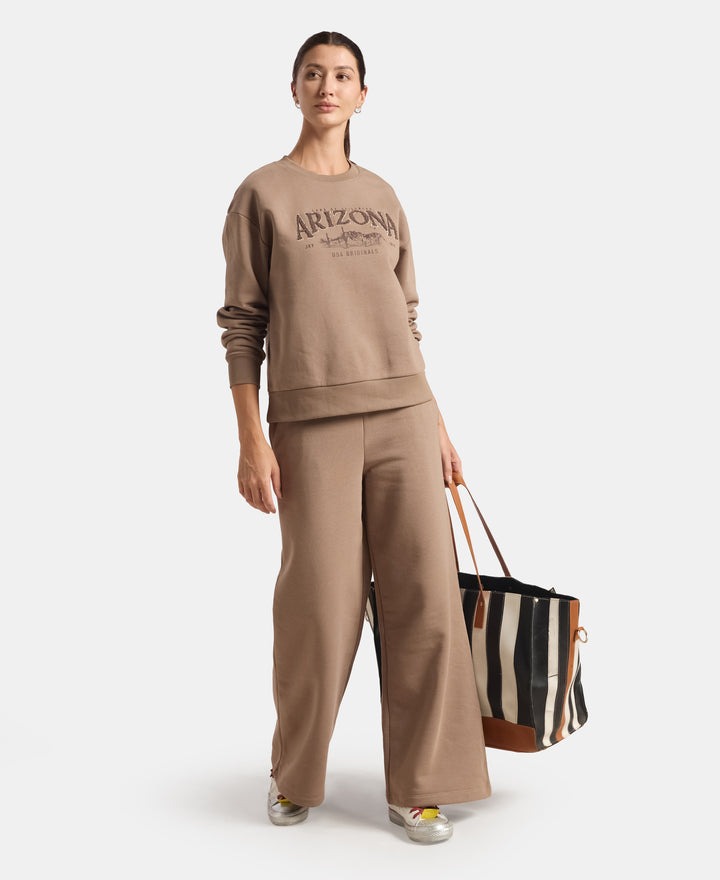Super Combed Cotton Rich Fleece Fabric Oversized Printed Sweatshirt with StayWarm Tech - Brown Lentil