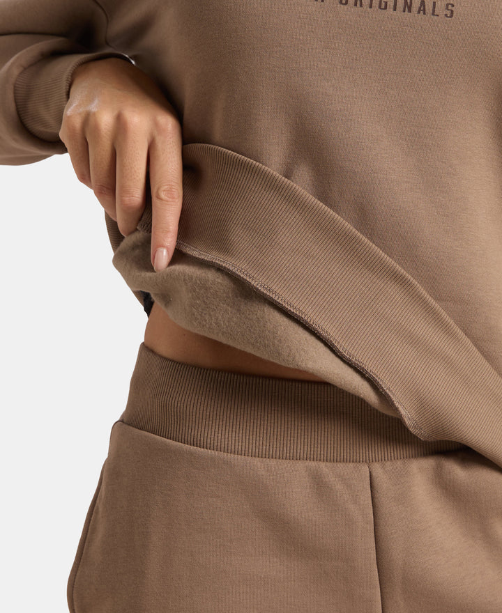 Super Combed Cotton Rich Fleece Fabric Oversized Printed Sweatshirt with StayWarm Tech - Brown Lentil