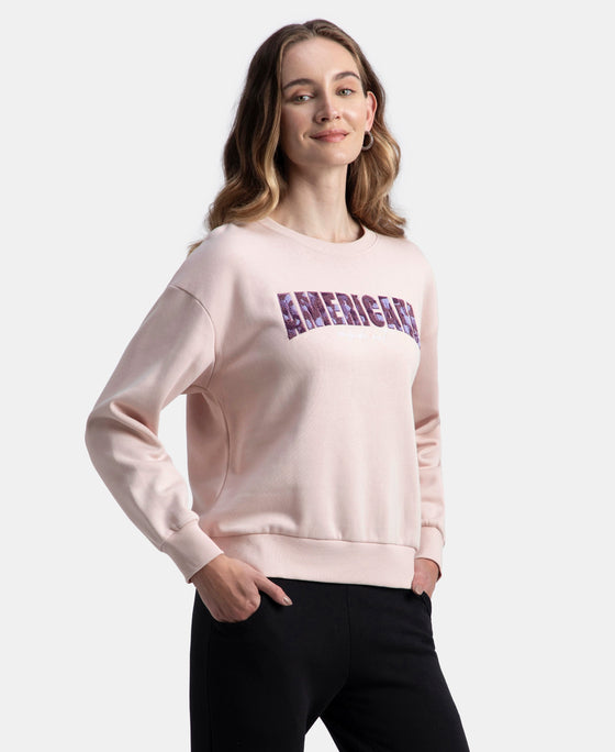 Super Combed Cotton Rich Fleece Fabric Oversized Printed Sweatshirt with StayWarm Tech - Hushed Violet