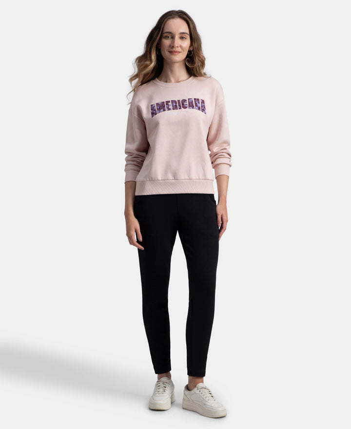 Super Combed Cotton Rich Fleece Fabric Oversized Printed Sweatshirt with StayWarm Tech - Hushed Violet