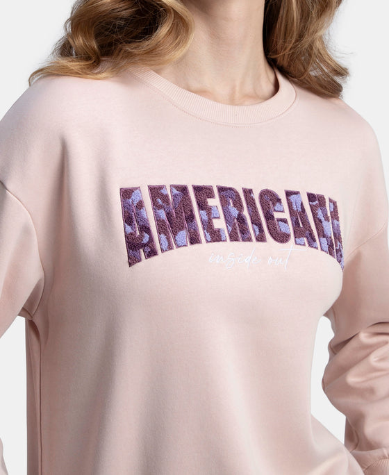 Super Combed Cotton Rich Fleece Fabric Oversized Printed Sweatshirt with StayWarm Tech - Hushed Violet