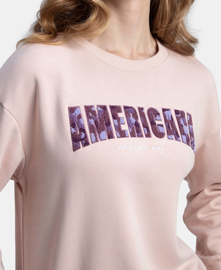 Super Combed Cotton Rich Fleece Fabric Oversized Printed Sweatshirt with StayWarm Tech - Hushed Violet