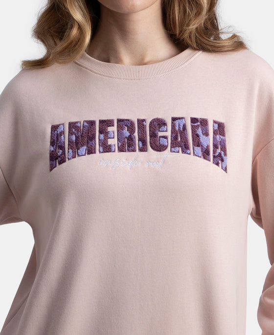 Super Combed Cotton Rich Fleece Fabric Oversized Printed Sweatshirt with StayWarm Tech - Hushed Violet
