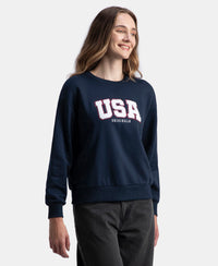 Super Combed Cotton Rich Fleece Fabric Oversized Printed Sweatshirt with StayWarm Tech - Navy