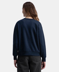 Super Combed Cotton Rich Fleece Fabric Oversized Printed Sweatshirt with StayWarm Tech - Navy