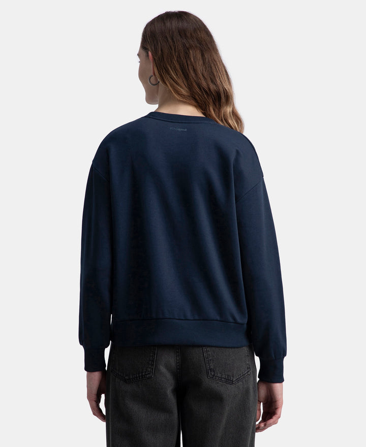 Super Combed Cotton Rich Fleece Fabric Oversized Printed Sweatshirt with StayWarm Tech - Navy