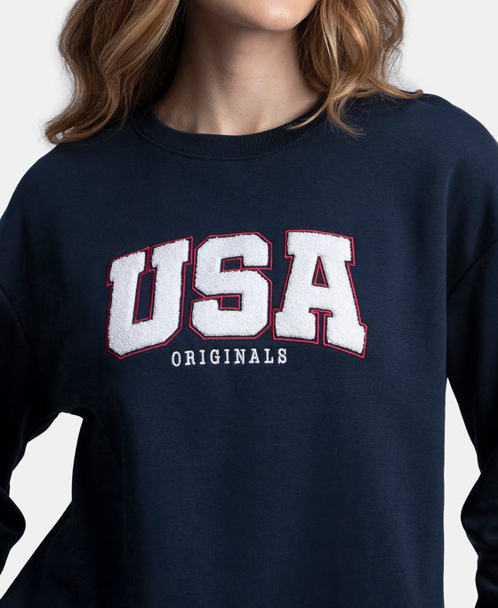 Super Combed Cotton Rich Fleece Fabric Oversized Printed Sweatshirt with StayWarm Tech - Navy