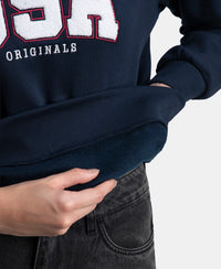 Super Combed Cotton Rich Fleece Fabric Oversized Printed Sweatshirt with StayWarm Tech - Navy