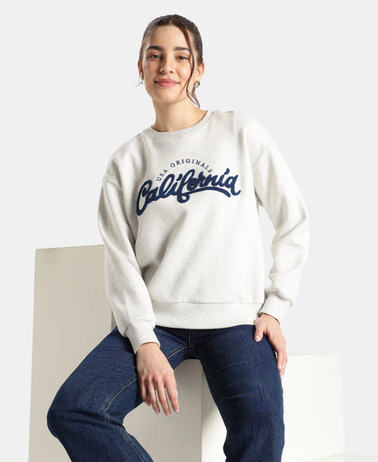 Super Combed Cotton Rich Fleece Fabric Oversized Printed Sweatshirt with StayWarm Tech - Off White Melange