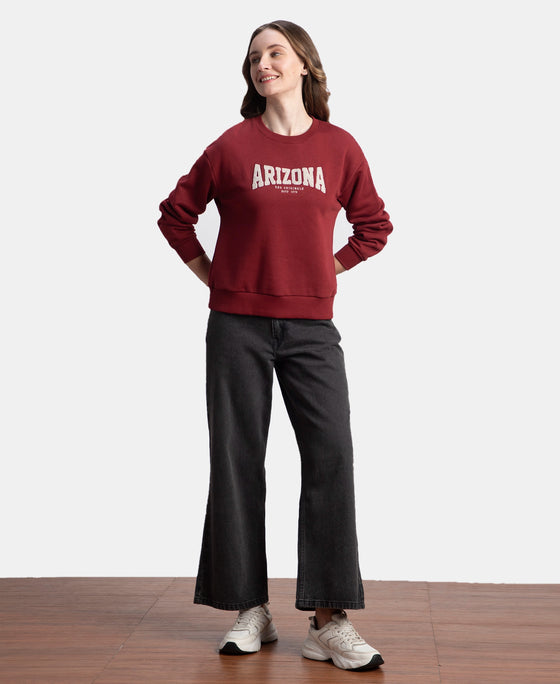Super Combed Cotton Rich Fleece Fabric Oversized Printed Sweatshirt with StayWarm Tech - Pomegranate
