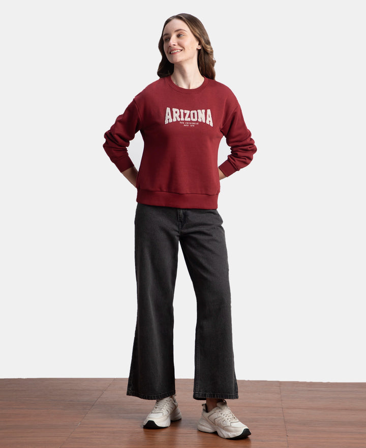 Super Combed Cotton Rich Fleece Fabric Oversized Printed Sweatshirt with StayWarm Tech - Pomegranate