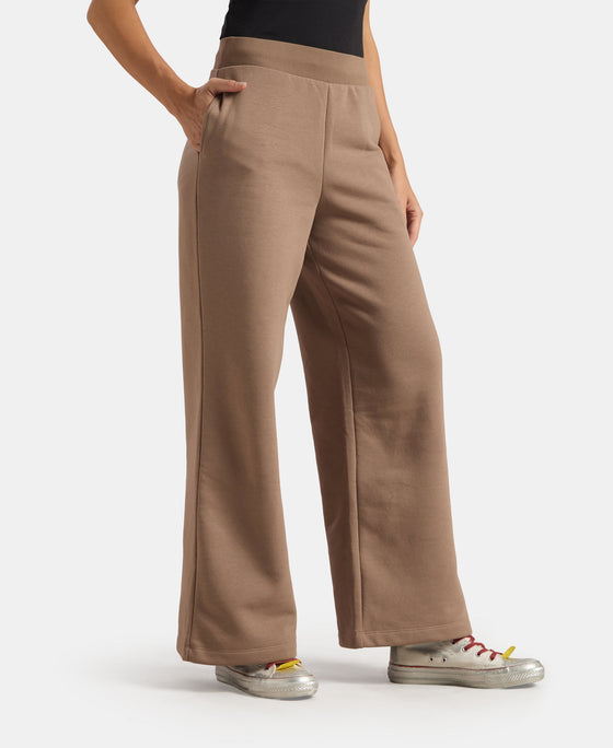 Super Combed Cotton Relaxed Fit Wide Leg Pants with StayWarm Technology - Brown Lentil