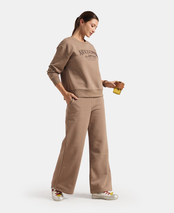 Super Combed Cotton Relaxed Fit Wide Leg Pants with StayWarm Technology - Brown Lentil