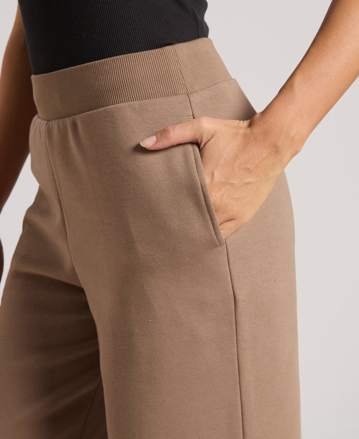 Super Combed Cotton Relaxed Fit Wide Leg Pants with StayWarm Technology - Brown Lentil