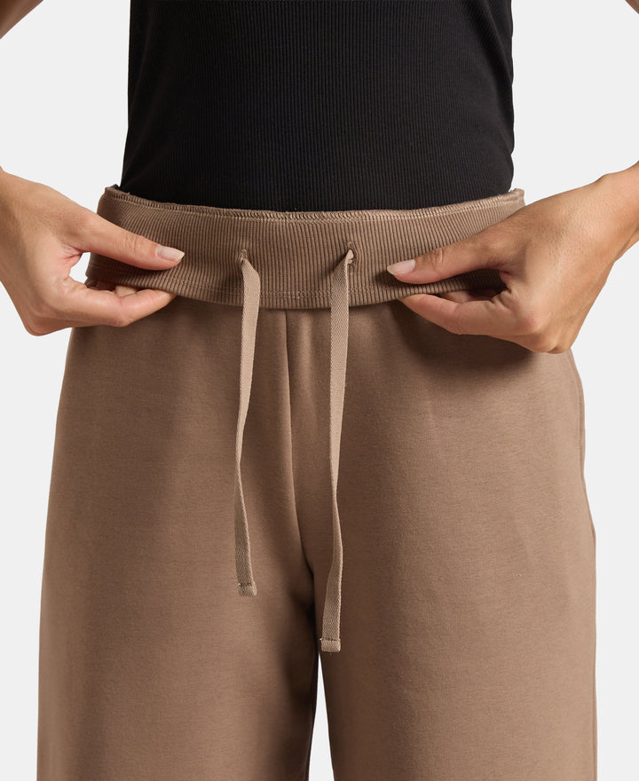 Super Combed Cotton Relaxed Fit Wide Leg Pants with StayWarm Technology - Brown Lentil