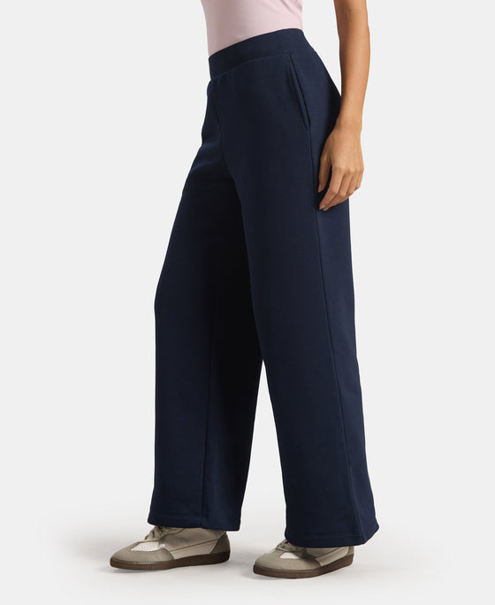 Super Combed Cotton Relaxed Fit Wide Leg Pants with StayWarm Technology - Navy