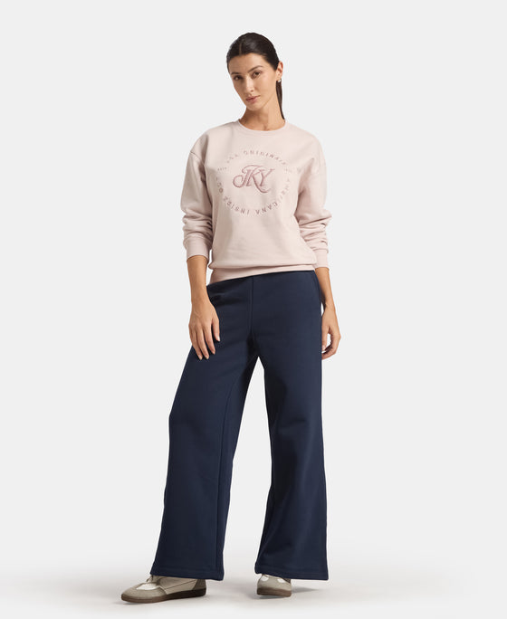 Super Combed Cotton Relaxed Fit Wide Leg Pants with StayWarm Technology - Navy