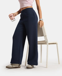 Super Combed Cotton Relaxed Fit Wide Leg Pants with StayWarm Technology - Navy