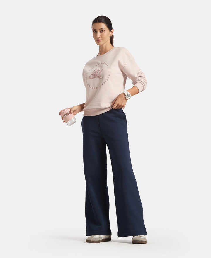 Super Combed Cotton Relaxed Fit Wide Leg Pants with StayWarm Technology - Navy