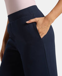 Super Combed Cotton Relaxed Fit Wide Leg Pants with StayWarm Technology - Navy