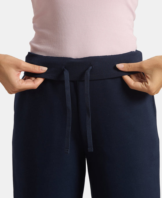 Super Combed Cotton Relaxed Fit Wide Leg Pants with StayWarm Technology - Navy