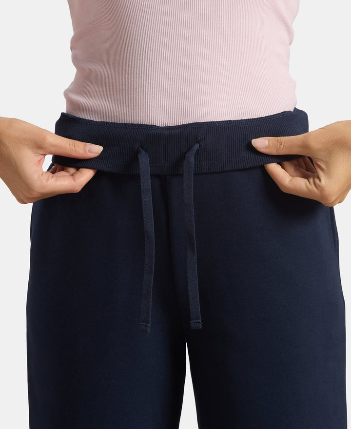 Super Combed Cotton Relaxed Fit Wide Leg Pants with StayWarm Technology - Navy