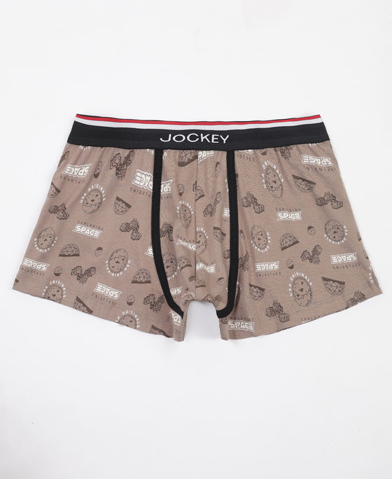 Super Combed Cotton Elastane Stretch Printed Trunk with Ultrasoft Waistband - Black & Dark Khaki (Pack of 2)