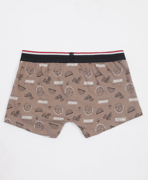 Super Combed Cotton Elastane Stretch Printed Trunk with Ultrasoft Waistband - Black & Dark Khaki (Pack of 2)