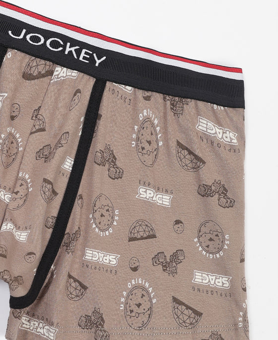 Super Combed Cotton Elastane Stretch Printed Trunk with Ultrasoft Waistband - Black & Dark Khaki (Pack of 2)