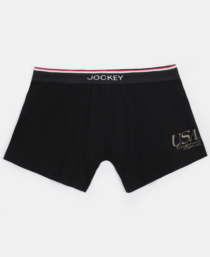 Super Combed Cotton Elastane Stretch Printed Trunk with Ultrasoft Waistband - Black & Dark Khaki (Pack of 2)